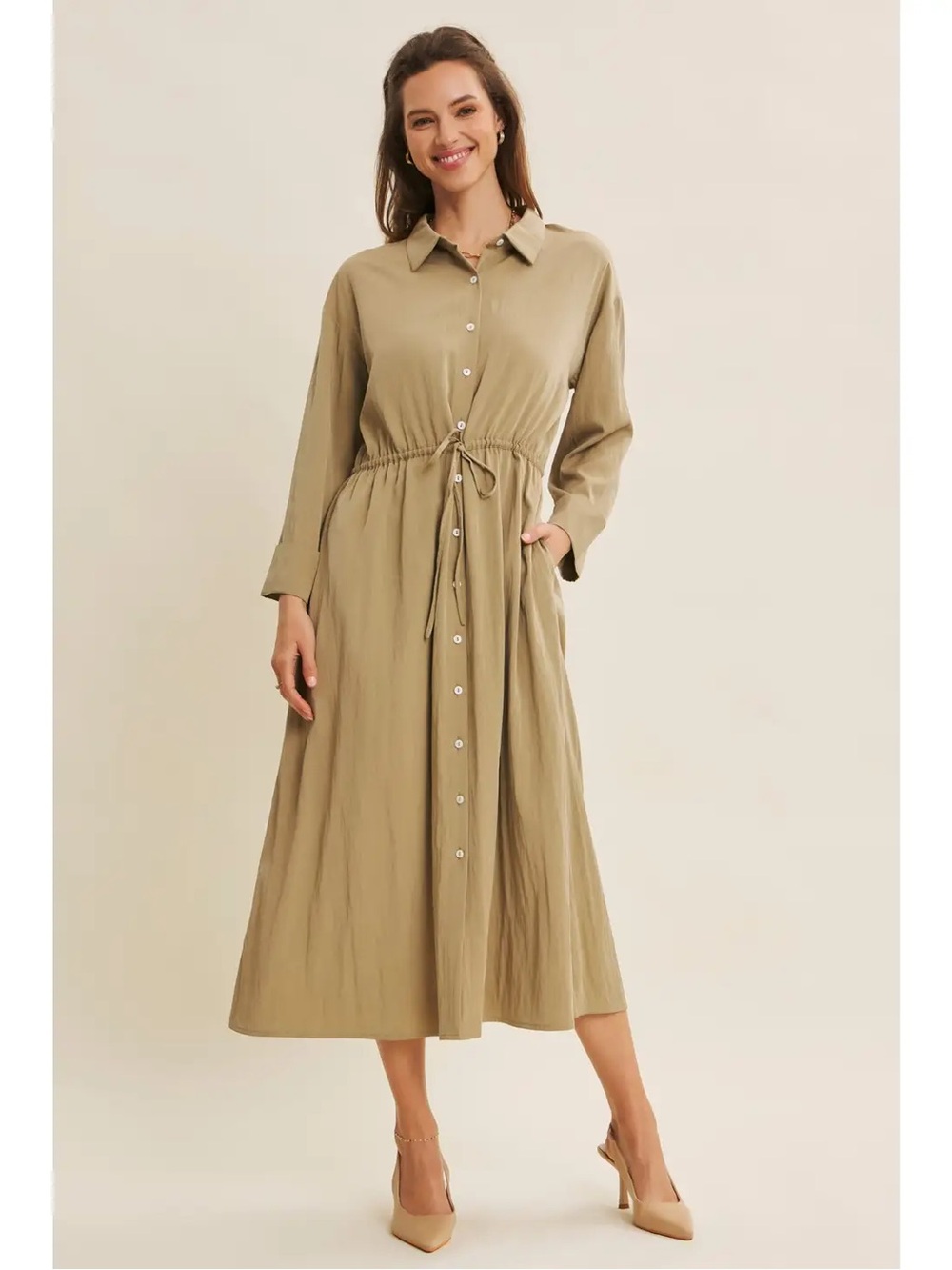 (407) Viscose Blend Button-Down Shirt Midi Dress - NWT